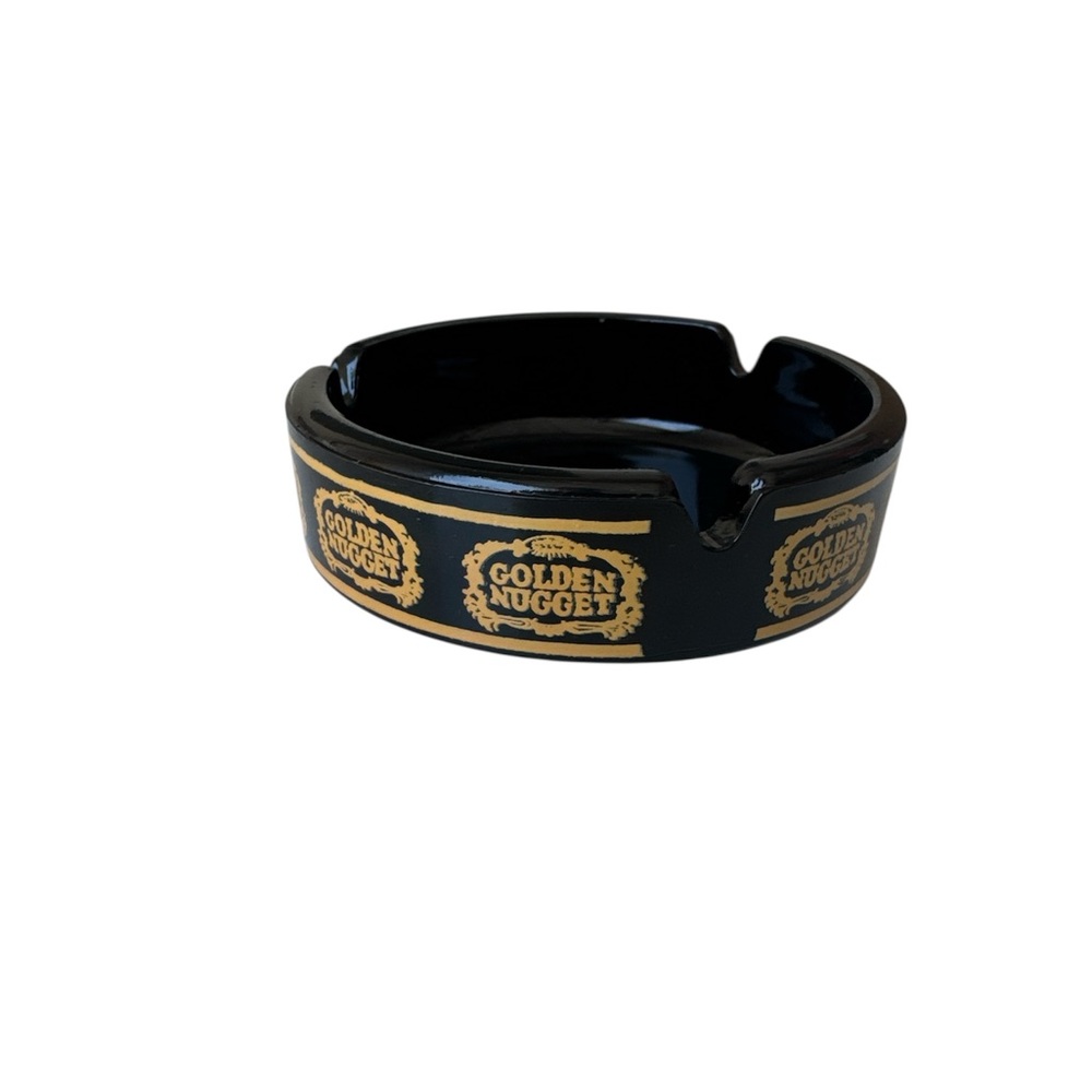 Golden Nugget Las Vegas Nevada Casino Vintage Black Glass Ashtray